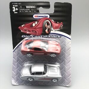 Kid Connection Diecast 2 Pack 1997 Red Corvette & Silver 1957 1/64 Scale